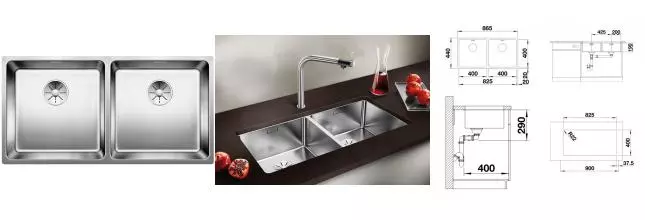 Мойка для кухни «Blanco» Andano 522987 400/400-U 87/44 нержавеющая сталь Мойка для кухни «Blanco» Andano 522987 400/400-U 87/44 нержавеющая сталь