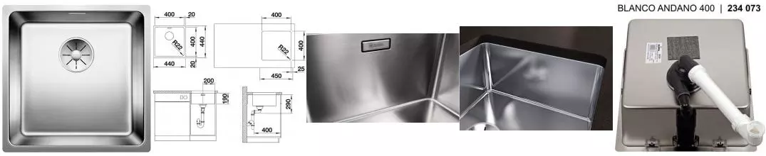 Мойка для кухни «Blanco» Andano 400-U 44/44 нержавеющая сталь нержавеющая сталь