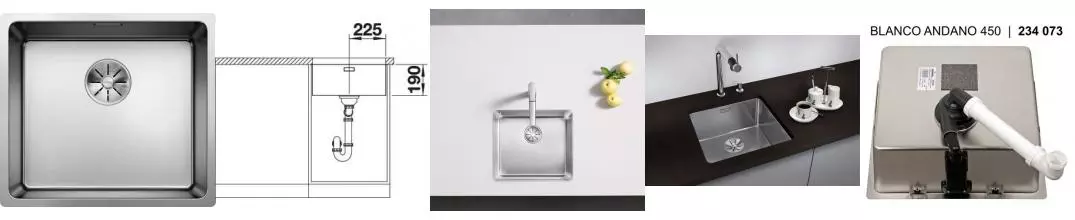 Мойка для кухни «Blanco» Andano450-U 49/44 нержавеющая сталь нержавеющая сталь