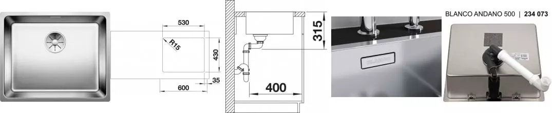 Мойка для кухни «Blanco» Andano 500-IF 54/44 нержавеющая сталь нержавеющая сталь