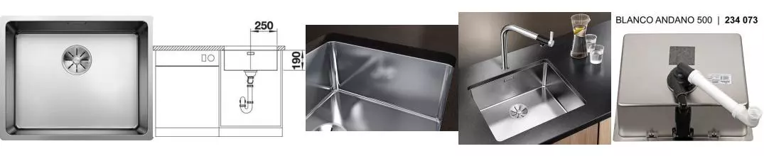 Мойка для кухни «Blanco» Andano 500-U 54/44 нержавеющая сталь нержавеющая сталь