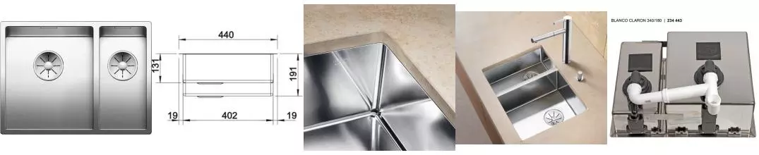 Мойка для кухни «Blanco» Claron 340/180-U 59/44 L нержавеющая сталь нержавеющая сталь левая Мойка для кухни «Blanco» Claron 340/180-U 59/44 L нержавеющая сталь нержавеющая сталь левая