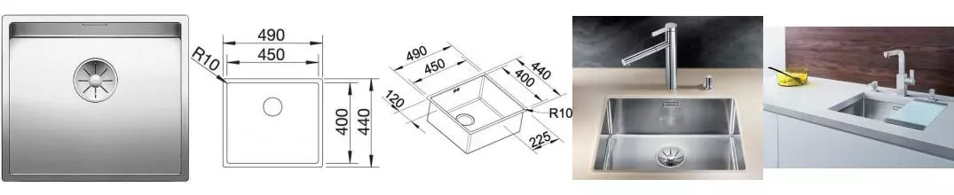 Мойка для кухни «Blanco» Claron 450-U 49/44 нержавеющая сталь нержавеющая сталь 