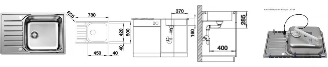 Мойка для кухни «Blanco» Lantos XL 6 S-IF Compact 78/50 нержавеющая сталь нержавеющая сталь универсальная