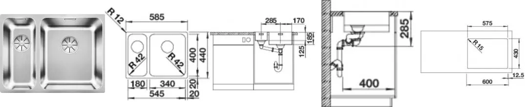 Мойка для кухни «Blanco» Solis 340/180-IF 59/44 R нержавеющая сталь нержавеющая сталь правая Мойка для кухни «Blanco» Solis 340/180-IF 59/44 R нержавеющая сталь нержавеющая сталь правая