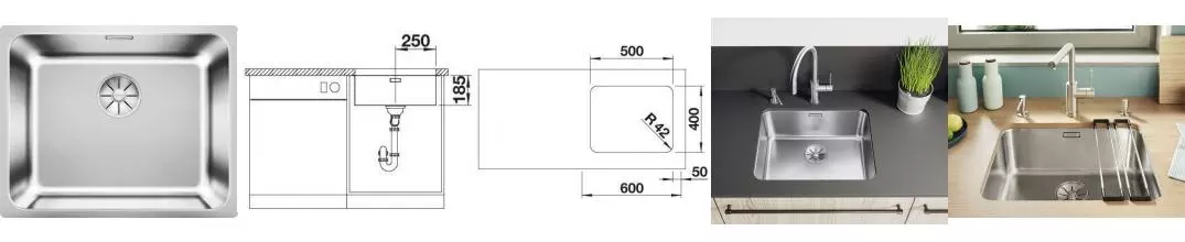 Мойка для кухни «Blanco» Solis 500-U 54/44 нержавеющая сталь нержавеющая сталь
