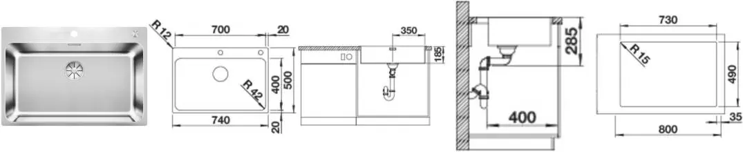 Мойка для кухни «Blanco» Solis 700-IF/A 74/50 нержавеющая сталь нержавеющая сталь