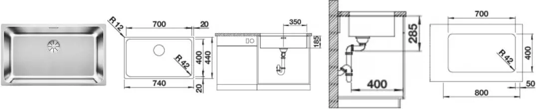 Мойка для кухни «Blanco» Solis 700-U 74/44 нержавеющая сталь нержавеющая сталь