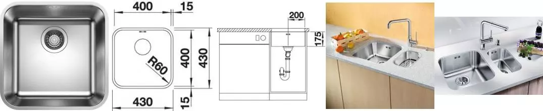 Мойка для кухни «Blanco» Supra 400-U 43/43 нержавеющая сталь нержавеющая сталь