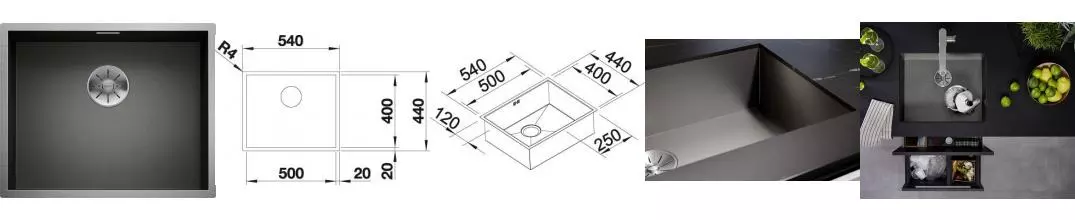 Мойка для кухни «Blanco» Zerox 500-U Dark Steel 54/44 нержавеющая сталь нержавеющая сталь