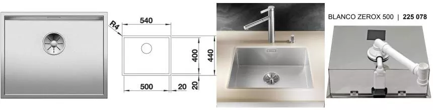 Мойка для кухни «Blanco» Zerox 500-U Durinox 54/44 нержавеющая сталь нержавеющая сталь