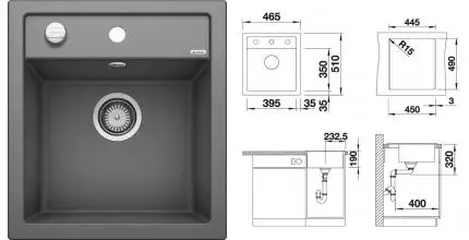 Мойка для кухни «Blanco» Dalago 45 46/51 искусственный камень темная скала