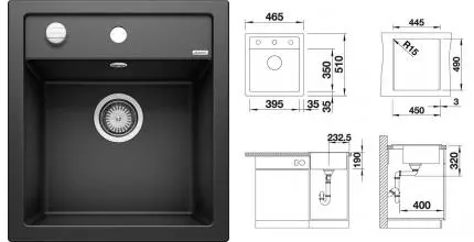 Мойка для кухни «Blanco» Dalago 45 46/51 искусственный камень чёрный
