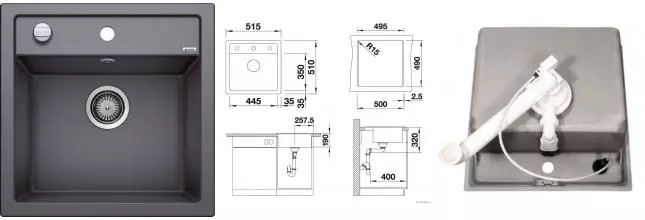 Мойка для кухни «Blanco» Dalago 5 51/51 искусственный камень тёмная скала