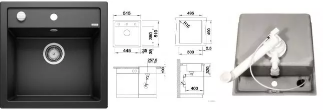 Мойка для кухни «Blanco» Dalago 5 51/51 искусственный камень чёрный