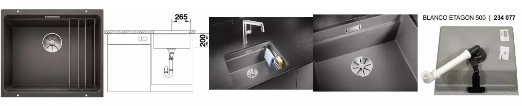 Мойка для кухни «Blanco» Etagon 500-U 53/46 искусственный камень антрацит