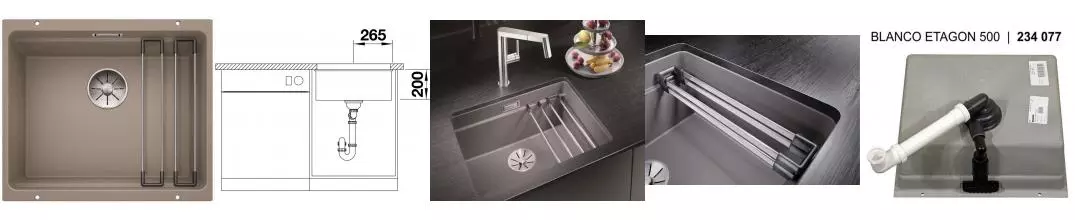 Мойка для кухни «Blanco» Etagon 500-U 53/46 искусственный камень серый беж Мойка для кухни «Blanco» Etagon 500-U 53/46 искусственный камень серый беж