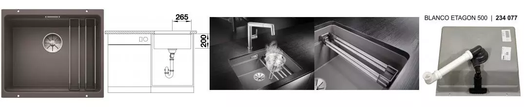 Мойка для кухни «Blanco» Etagon 500-U 53/46 искусственный камень тёмная скала