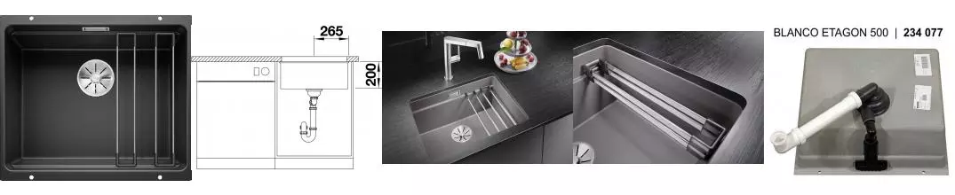 Мойка для кухни «Blanco» Etagon 500-U 53/46 искусственный камень чёрный Мойка для кухни «Blanco» Etagon 500-U 53/46 искусственный камень чёрный