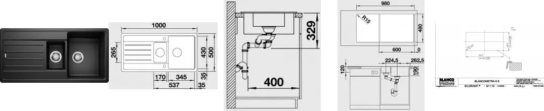 Мойка для кухни «Blanco» Legra 6 S 100/50 искусственный камень чёрный универсальная Мойка для кухни «Blanco» Legra 6 S 100/50 искусственный камень чёрный универсальная