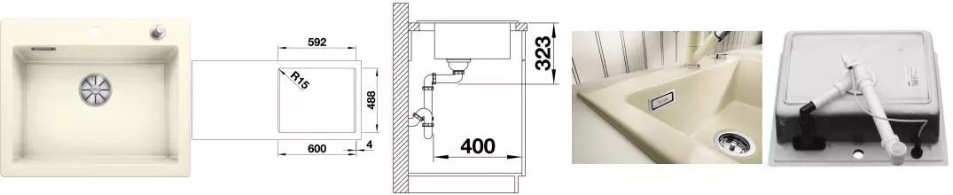 Мойка для кухни «Blanco» Palona 6 Ceramic 62/51 керамика магнолия