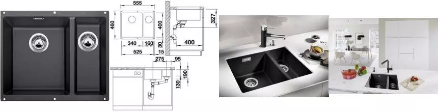 Мойка для кухни «Blanco» Rotan 340/160-U 56/46 искусственный камень антрацит левая