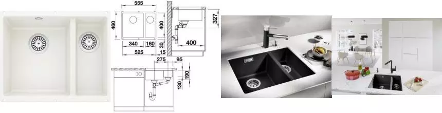 Мойка для кухни «Blanco» Rotan 340/160-U 56/46 искусственный камень белый левая