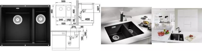 Мойка для кухни «Blanco» Rotan 340/160-U 56/46 искусственный камень чёрный левая