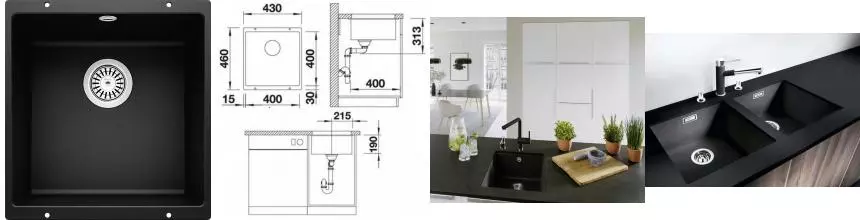 Мойка для кухни «Blanco» Rotan 400-U 43/46 искусственный камень чёрный