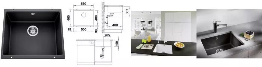 Мойка для кухни «Blanco» Rotan 500-U 53/46 искусственный камень антрацит