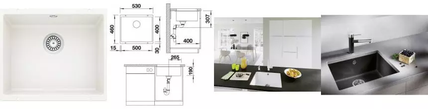 Мойка для кухни «Blanco» Rotan 500-U 53/46 искусственный камень белый Мойка для кухни «Blanco» Rotan 500-U 53/46 искусственный камень белый