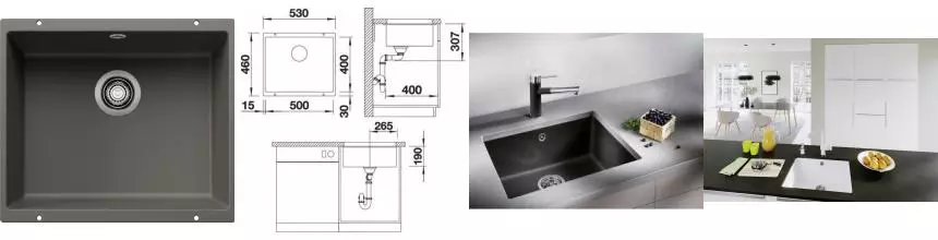 Мойка для кухни «Blanco» Rotan 500-U 53/46 искусственный камень вулканический серый