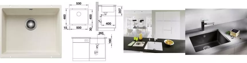 Мойка для кухни «Blanco» Rotan 500-U 53/46 искусственный камень мягкий белый