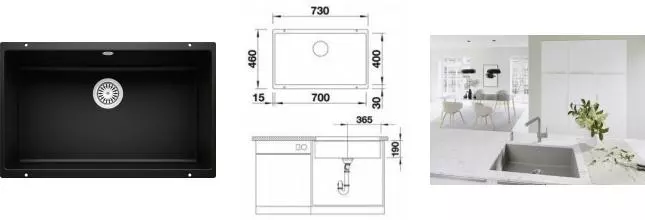 Мойка для кухни «Blanco» Rotan 700-U 73/46 искусственный камень чёрный