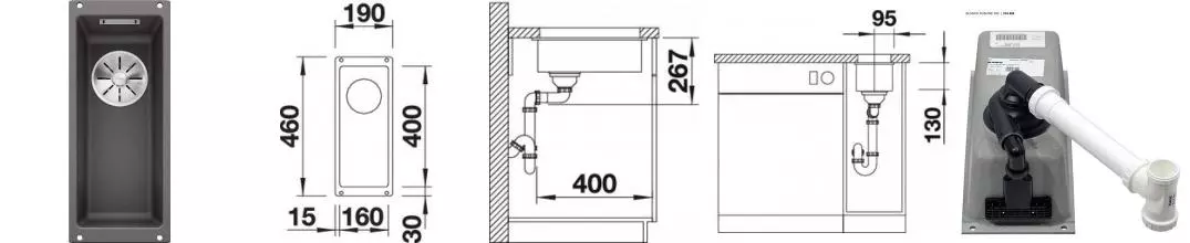 Мойка для кухни «Blanco» Subline 160-U InFino 19/46 искусственный камень тёмная скала