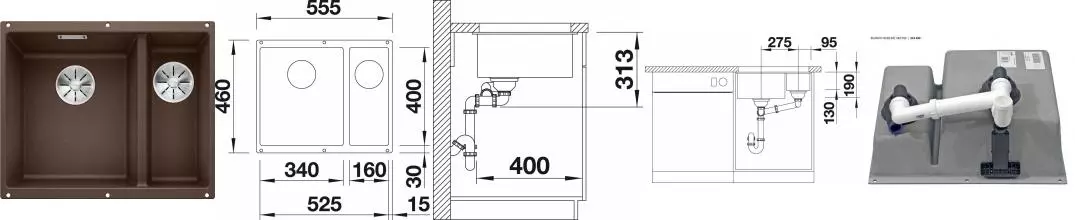 Мойка для кухни «Blanco» Subline 340/160-U 56/46 L искусственный камень кофе левая