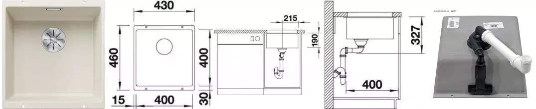 Мойка для кухни «Blanco» Subline 400-U 43/46 искусственный камень мягкий белый