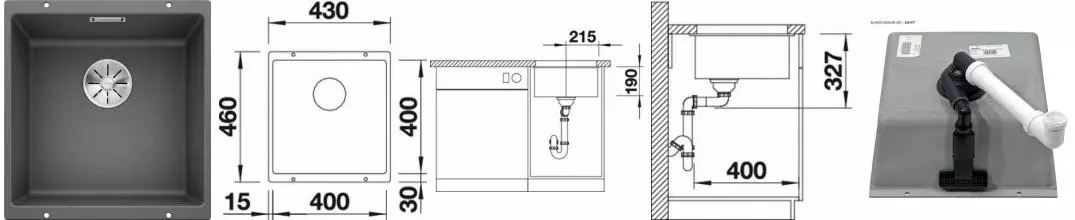 Мойка для кухни «Blanco» Subline 400-U 43/46 искусственный камень тёмная скала