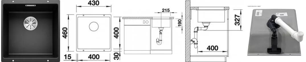 Мойка для кухни «Blanco» Subline 400-U 43/46 искусственный камень чёрный