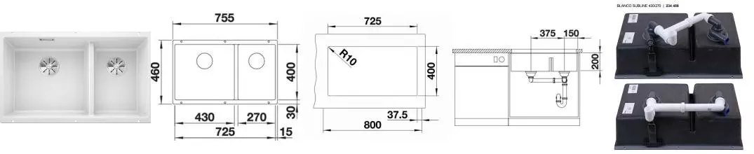 Мойка для кухни «Blanco» Subline 430/270-U 76/46 искусственный камень белый