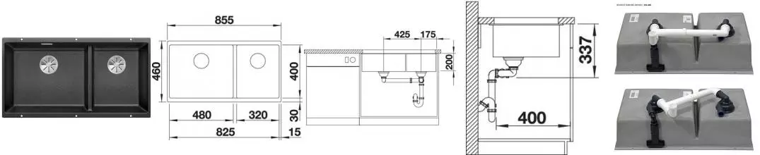 Мойка для кухни «Blanco» Subline 480/320-U 86/46 искусственный камень антрацит Мойка для кухни «Blanco» Subline 480/320-U 86/46 искусственный камень антрацит