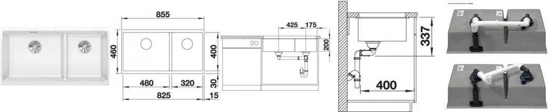 Мойка для кухни «Blanco» Subline 480/320-U 86/46 искусственный камень белый Мойка для кухни «Blanco» Subline 480/320-U 86/46 искусственный камень белый