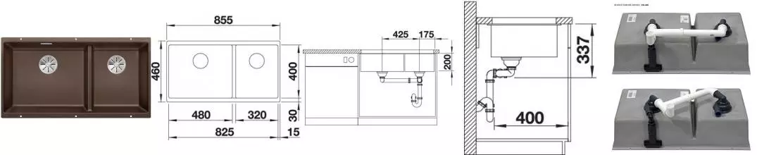Мойка для кухни «Blanco» Subline 480/320-U 86/46 искусственный камень кофе Мойка для кухни «Blanco» Subline 480/320-U 86/46 искусственный камень кофе