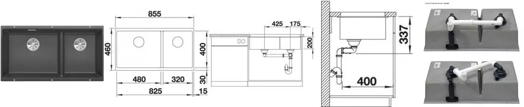 Мойка для кухни «Blanco» Subline 480/320-U 86/46 искусственный камень тёмная скала Мойка для кухни «Blanco» Subline 480/320-U 86/46 искусственный камень тёмная скала