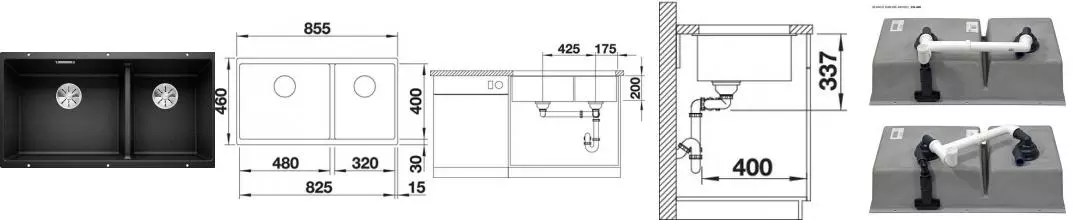 Мойка для кухни «Blanco» Subline 480/320-U 86/46 искусственный камень черный Мойка для кухни «Blanco» Subline 480/320-U 86/46 искусственный камень черный