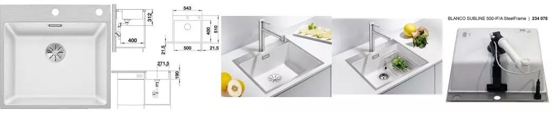 Мойка для кухни «Blanco» Subline 500-IF/A SteelFrame 55/51 нержавеющая сталь/silgranit белый