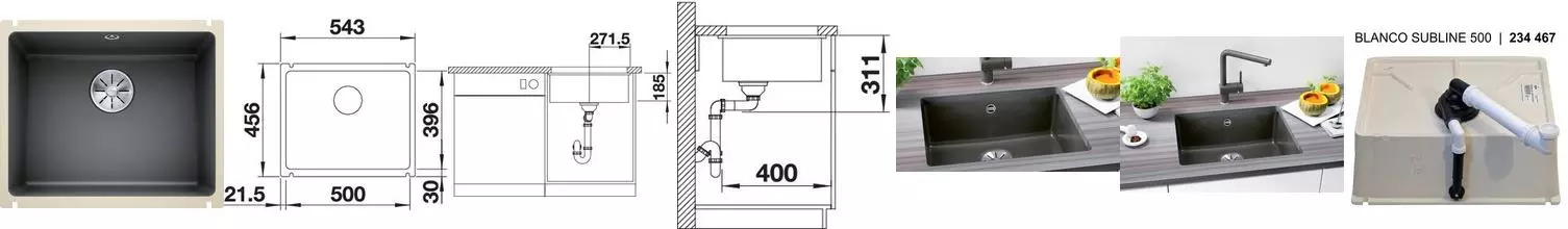 Мойка для кухни «Blanco» Subline 500-U Ceramic 55/46 керамика базальт
