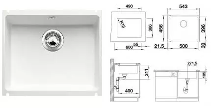 Мойка для кухни «Blanco» Subline 500-U 514506 54/46 искусственный камень белоснежный