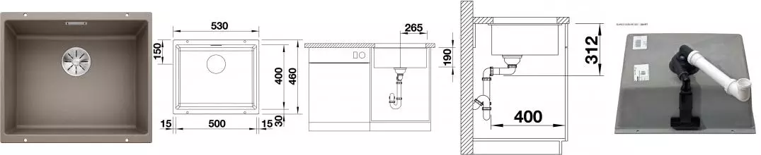 Мойка для кухни «Blanco» Subline 500-U 53/46 искусственный камень серый беж