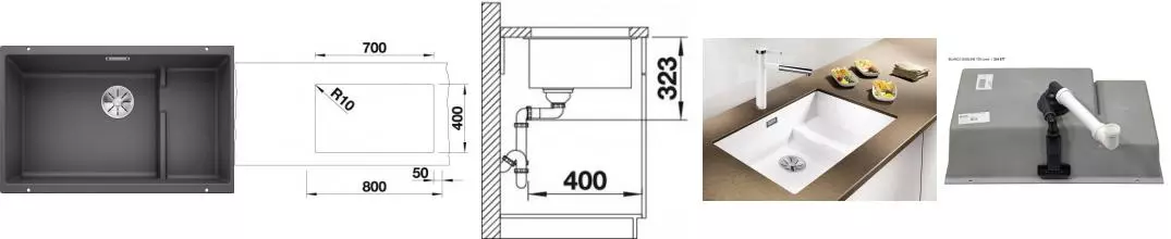 Мойка для кухни «Blanco» Subline 700-U Level 73/46 искусственный камень тёмная скала